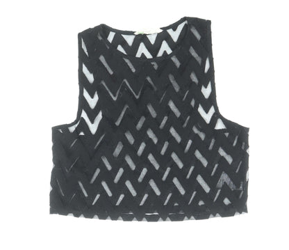 Preworn Womens Black Geometric Viscose Cropped Tank Size M Round Neck