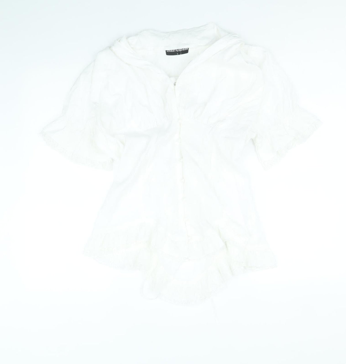 Scarlett Darkness Womens White Viscose Basic Blouse Size L V-Neck