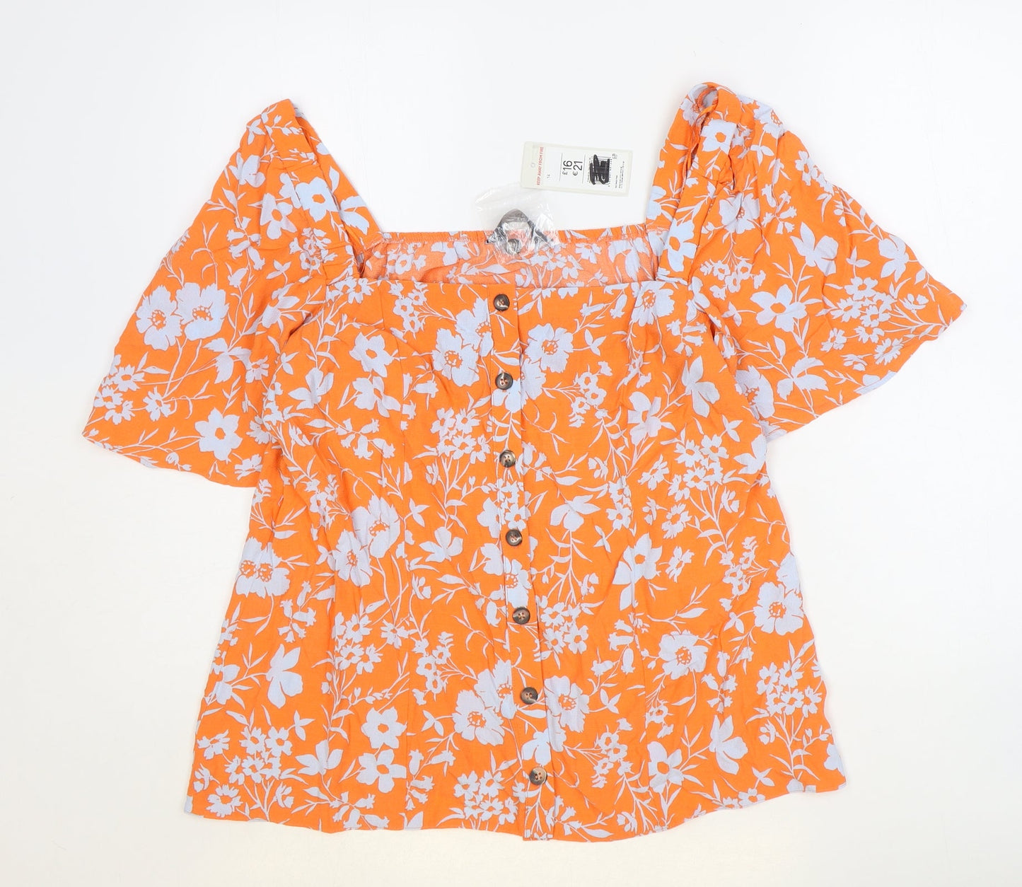 Womens UK Size 14 F&F Orange Basic Button-Up