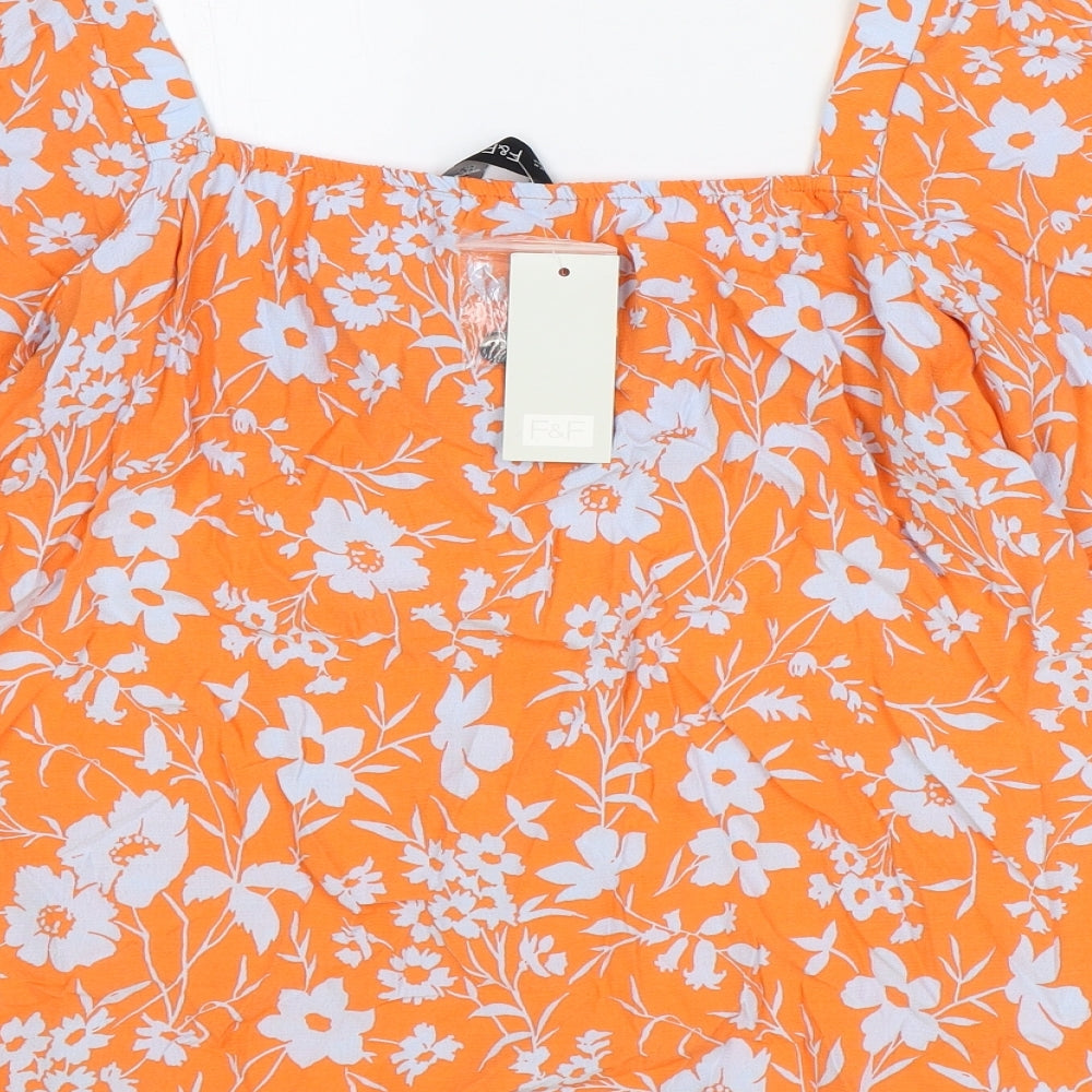 Womens UK Size 14 F&F Orange Basic Button-Up