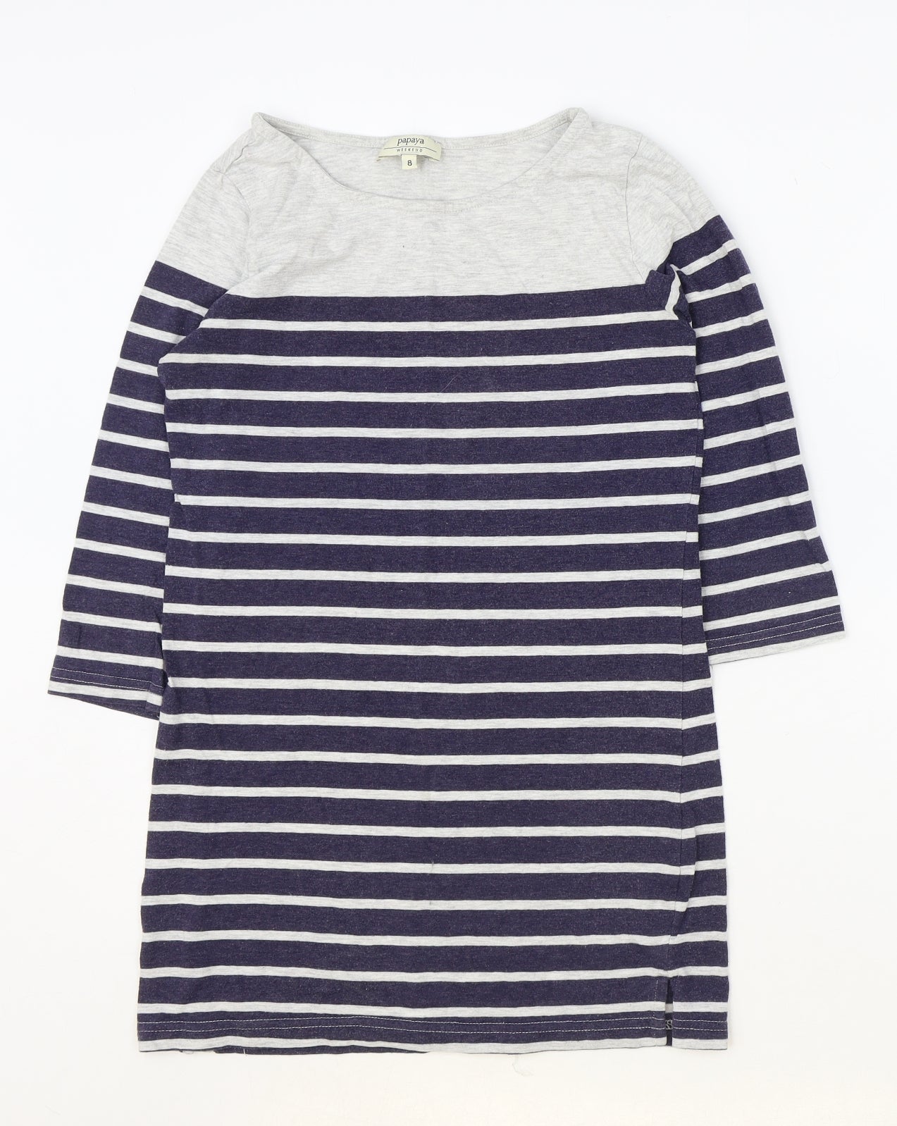 Papaya Womens Blue Striped Cotton Basic Tank Size 8 Boat Neck