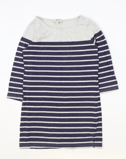 Papaya Womens Blue Striped Cotton Basic Tank Size 8 Boat Neck