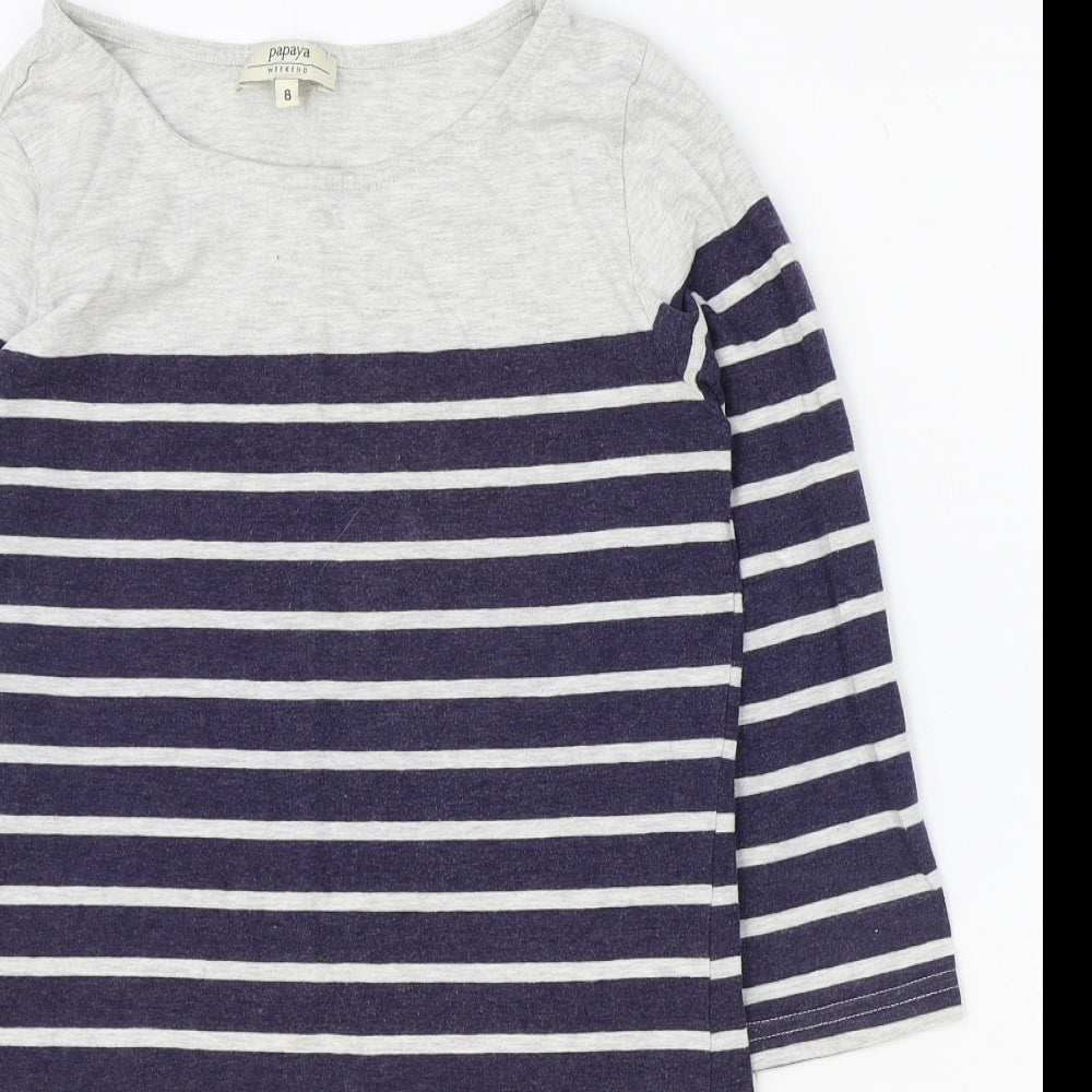 Papaya Womens Blue Striped Cotton Basic Tank Size 8 Boat Neck