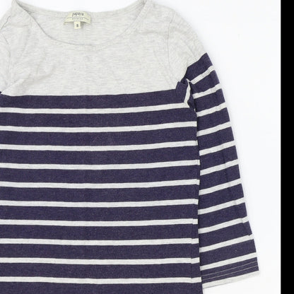 Papaya Womens Blue Striped Cotton Basic Tank Size 8 Boat Neck