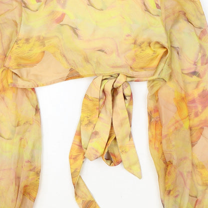 SheIn Womens Orange Geometric Polyester Cropped Blouse Size S V-Neck - Tie Front