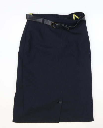 vroom and desmond Womens Blue Polyester Straight & Pencil Skirt Size 32 in Zip - Belt Included