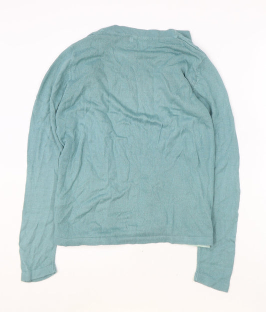 EWM Womens Blue Floral Acrylic Basic Blouse Size S Round Neck - Twin Set Waterfall esign