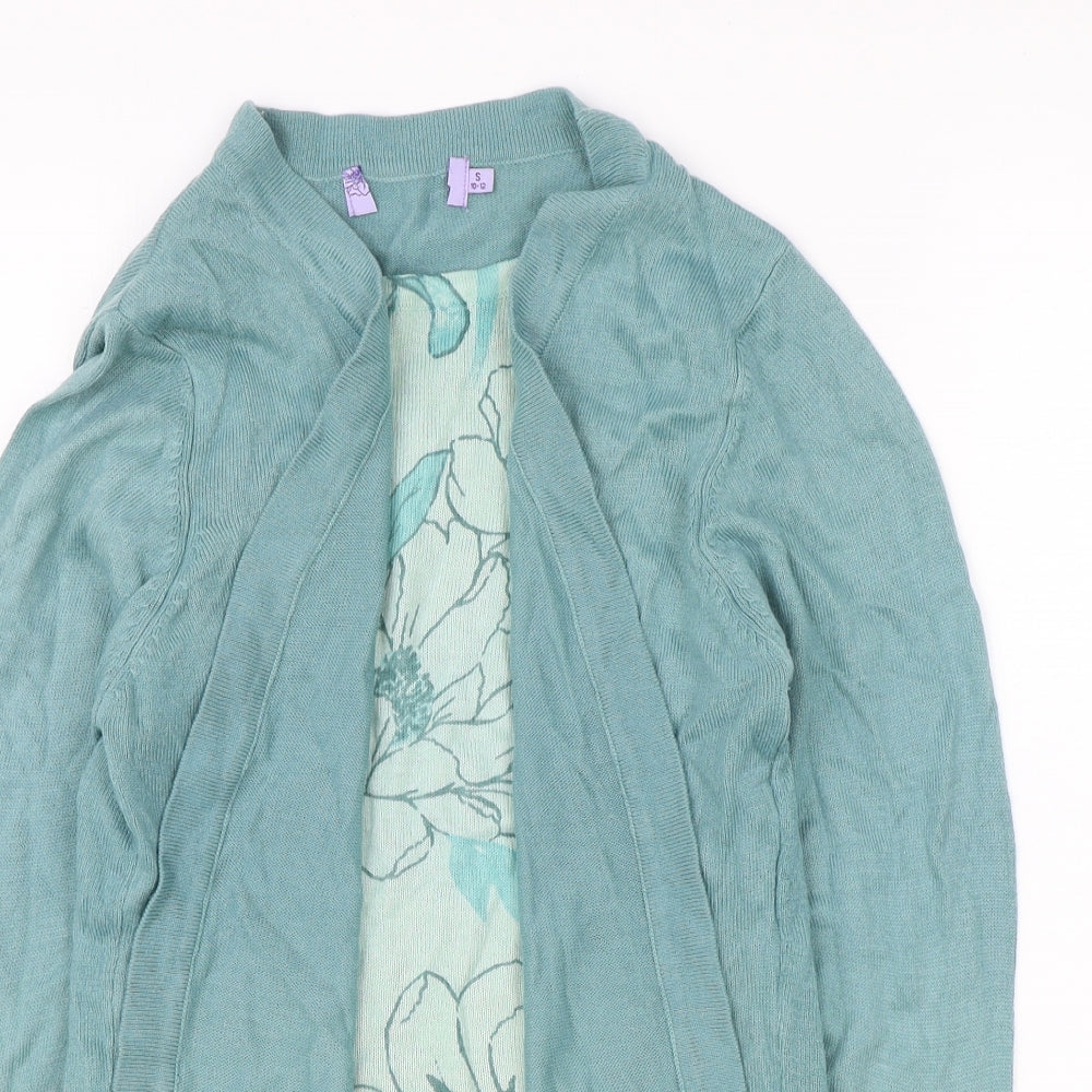 EWM Womens Blue Floral Acrylic Basic Blouse Size S Round Neck - Twin Set Waterfall esign