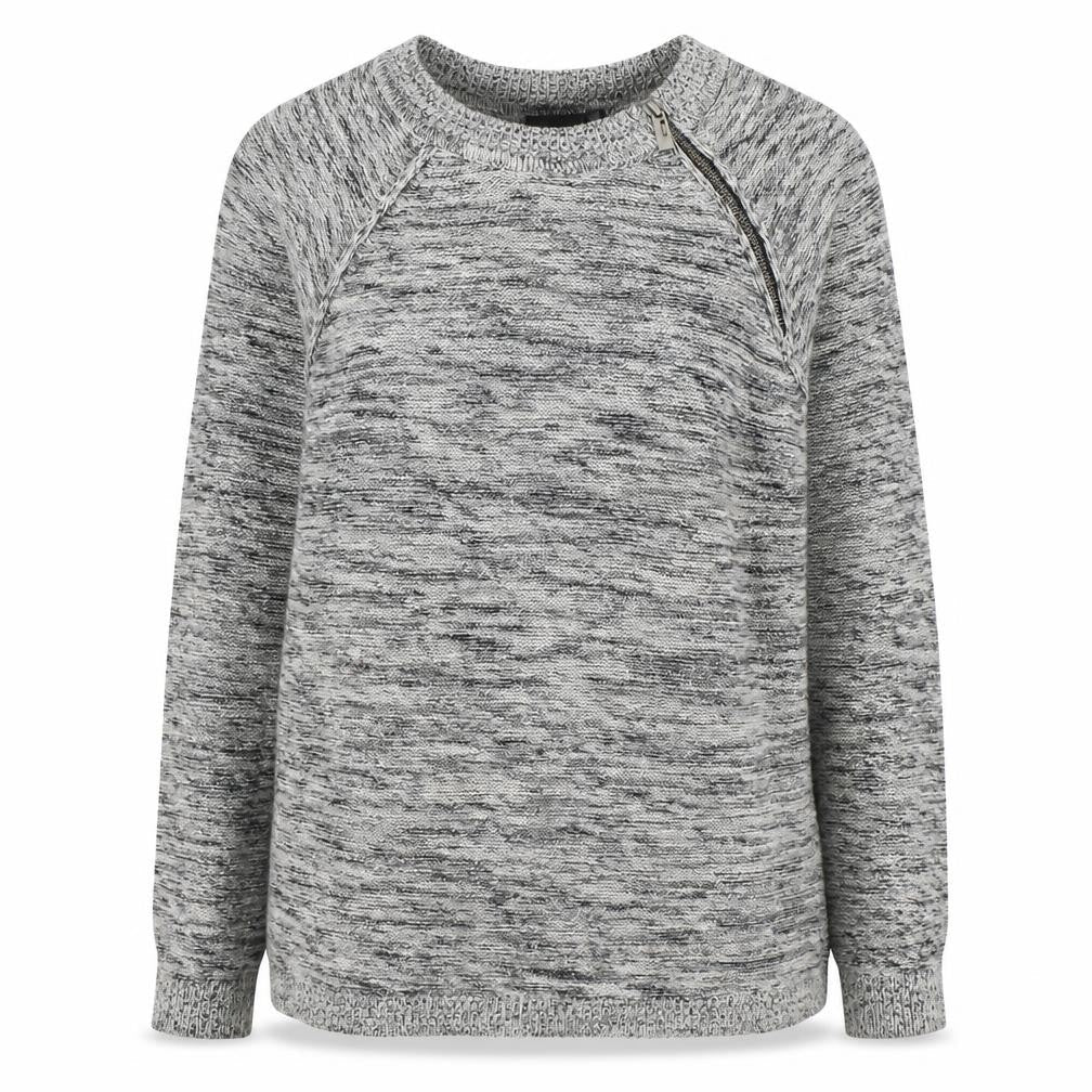 Fransa Womens Grey Round Neck Geometric Acrylic Pullover Jumper Size S