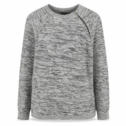 Fransa Womens Grey Round Neck Geometric Acrylic Pullover Jumper Size S