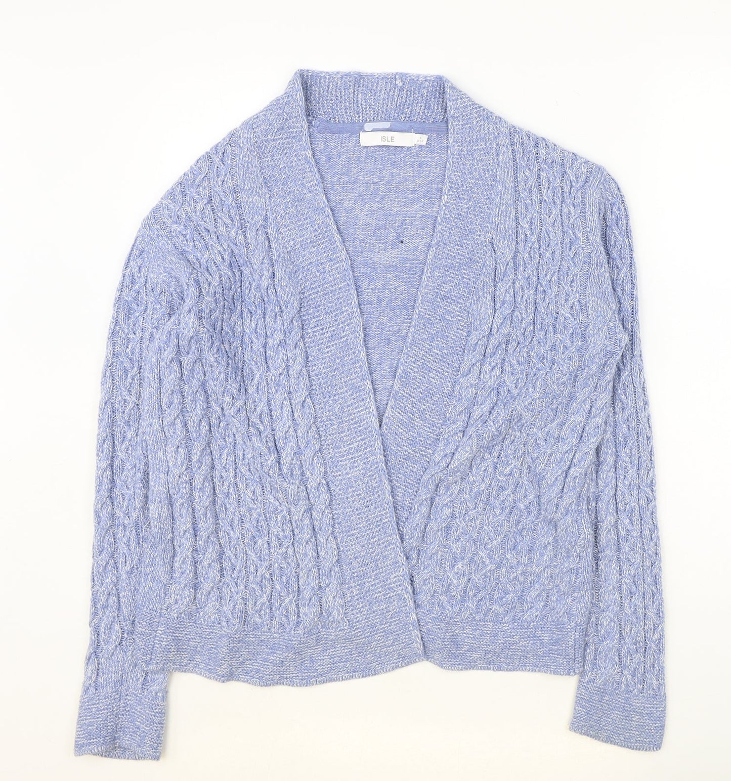 Womens UK Size S ISLE Blue Cardigan Jumper