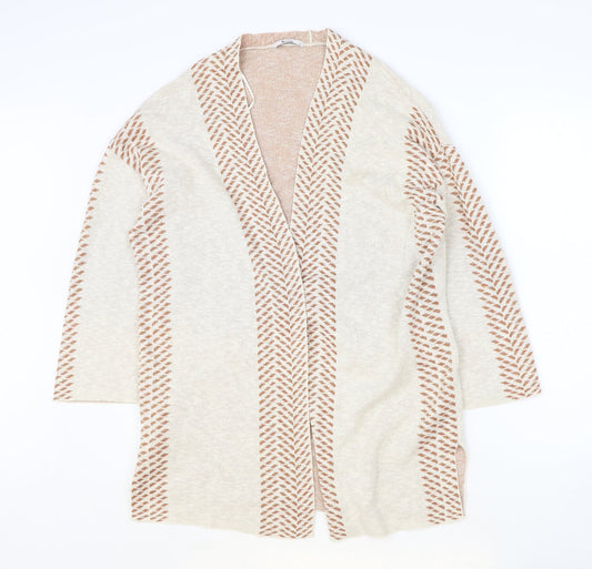 TU Womens Beige V-Neck Geometric Cotton Wrap Jumper Size 12