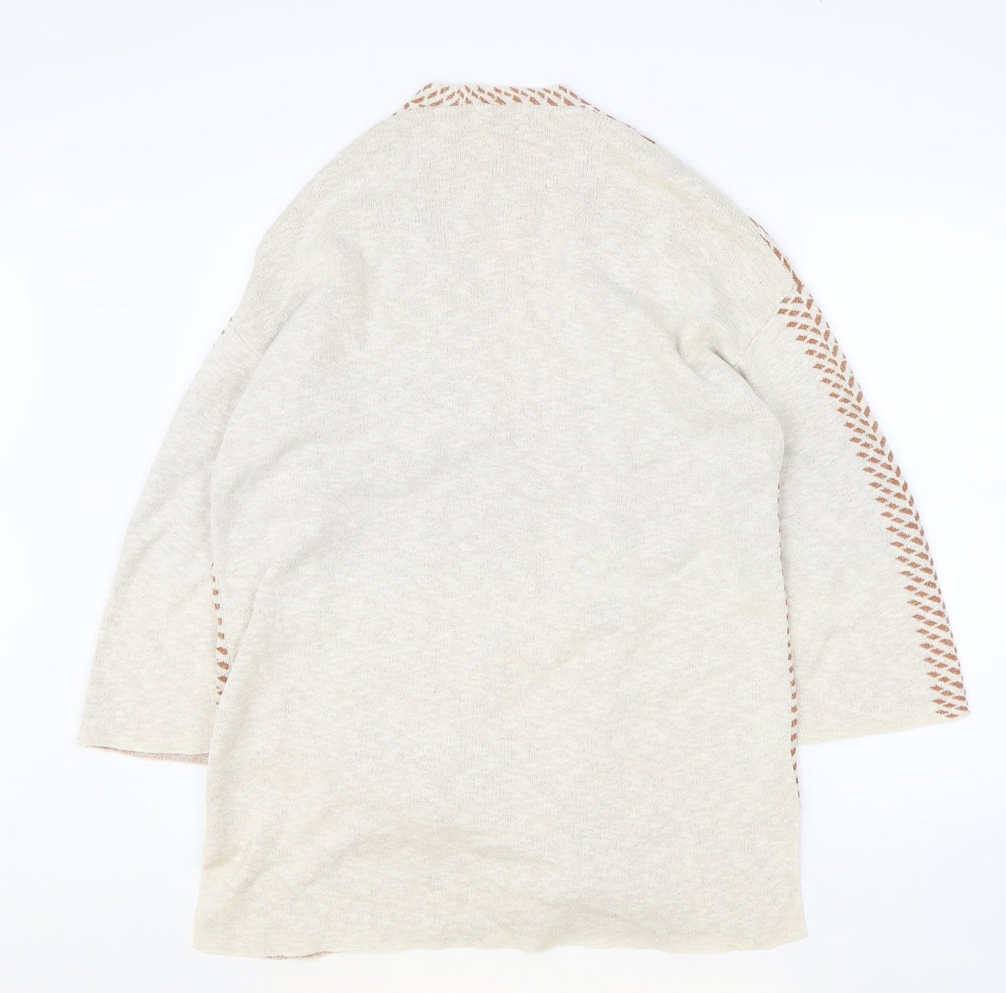 TU Womens Beige V-Neck Geometric Cotton Wrap Jumper Size 12