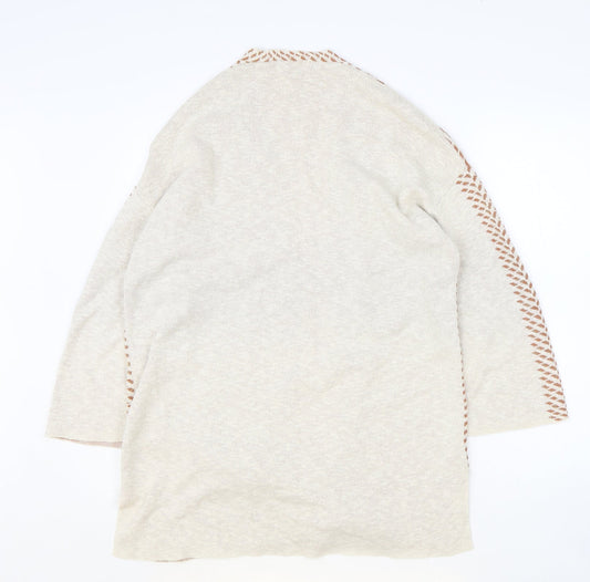 TU Womens Beige V-Neck Geometric Cotton Wrap Jumper Size 12