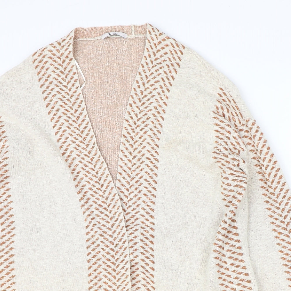 TU Womens Beige V-Neck Geometric Cotton Wrap Jumper Size 12