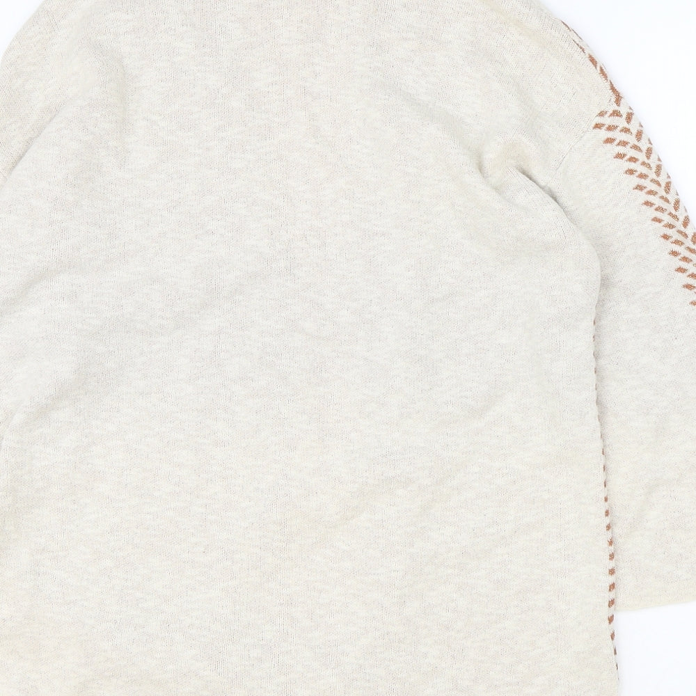 TU Womens Beige V-Neck Geometric Cotton Wrap Jumper Size 12