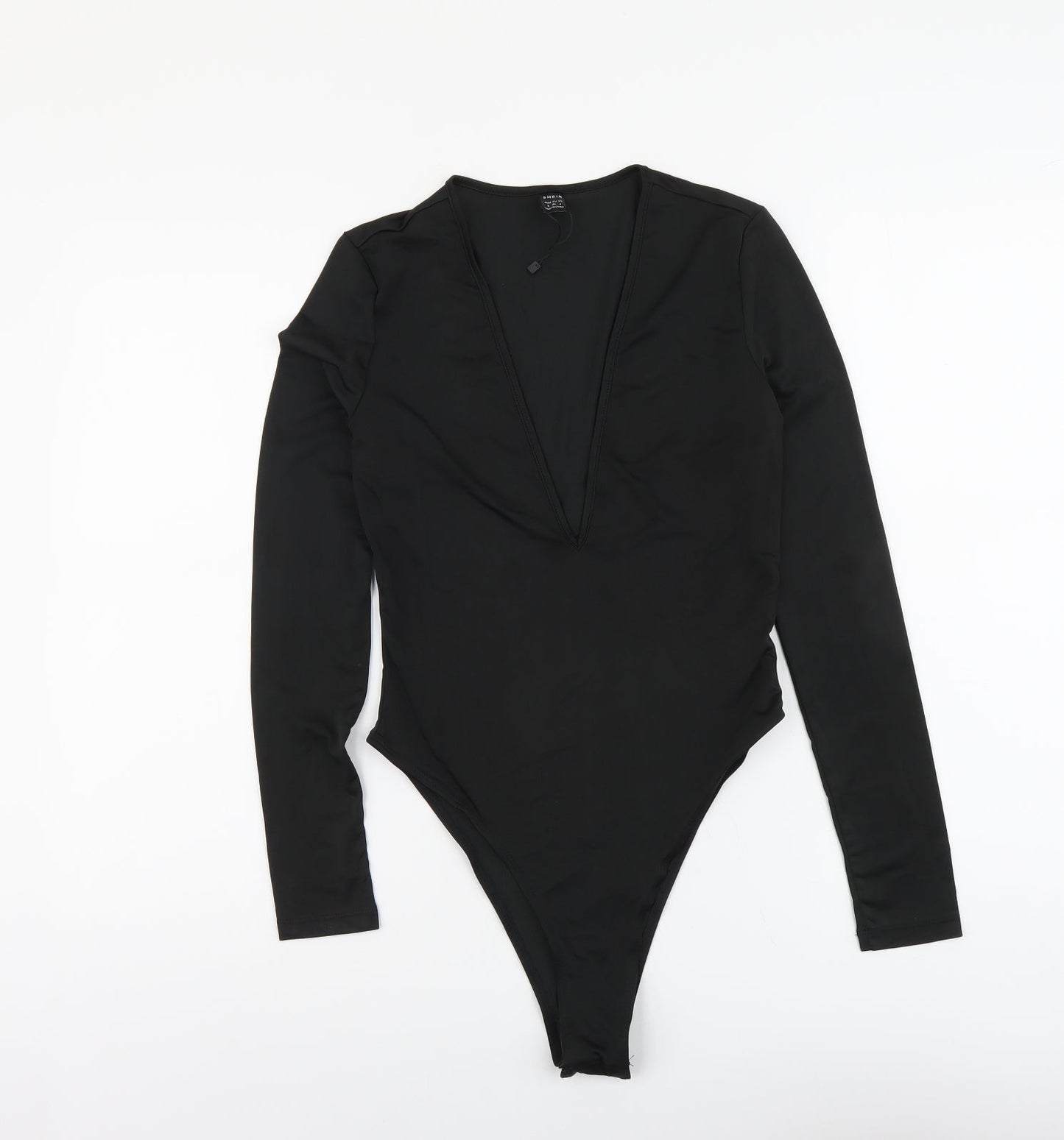 SheIn Womens Black Polyester Bodysuit One-Piece Size S Snap