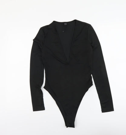 SheIn Womens Black Polyester Bodysuit One-Piece Size S Snap