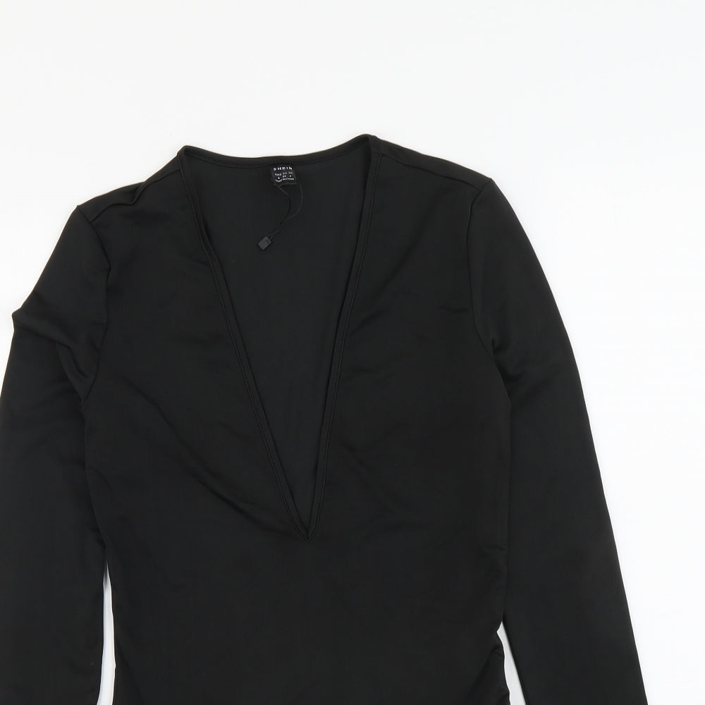 SheIn Womens Black Polyester Bodysuit One-Piece Size S Snap