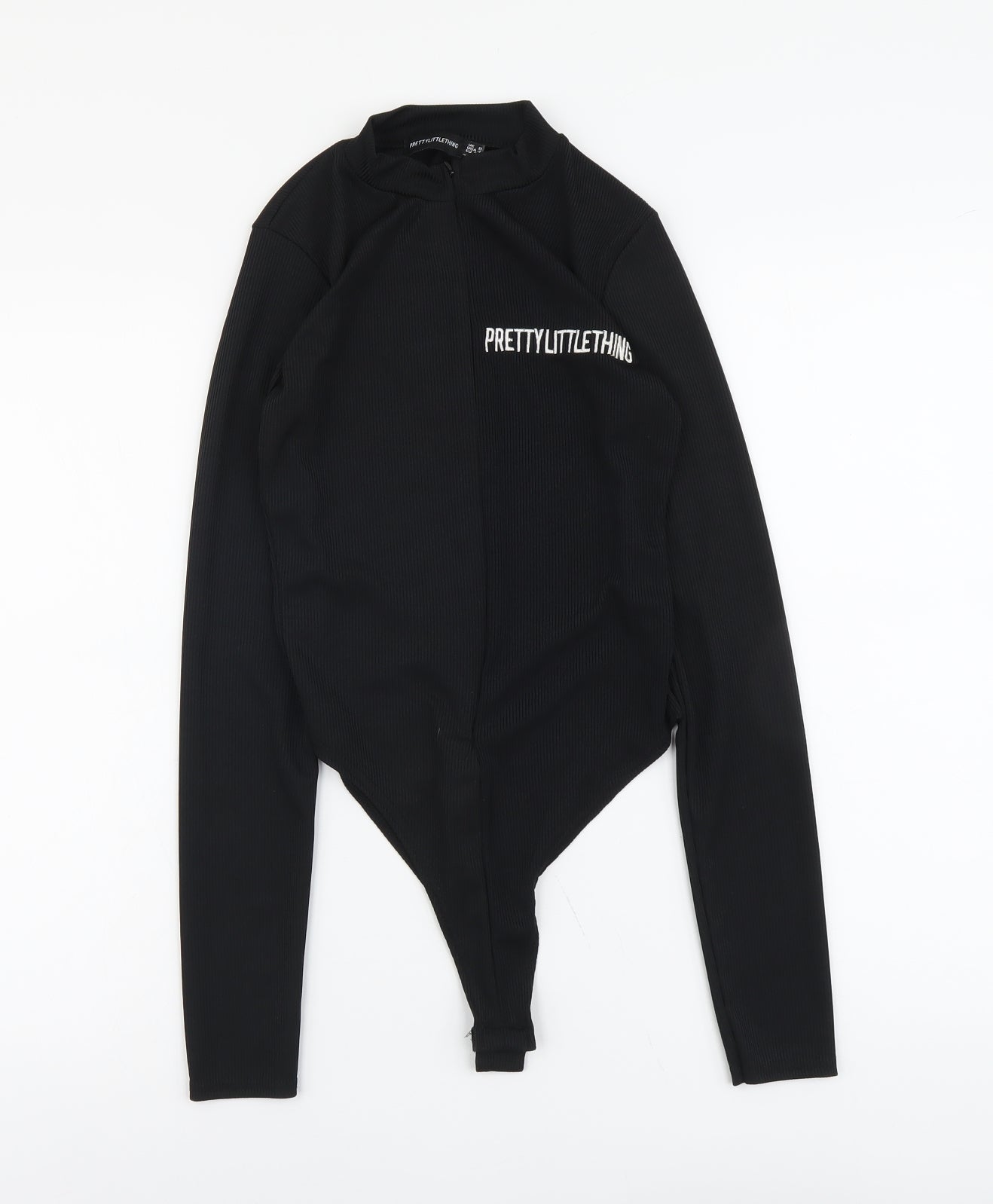 PRETTYLITTLETHING Womens Black Polyester Bodysuit One-Piece Size 8 Snap