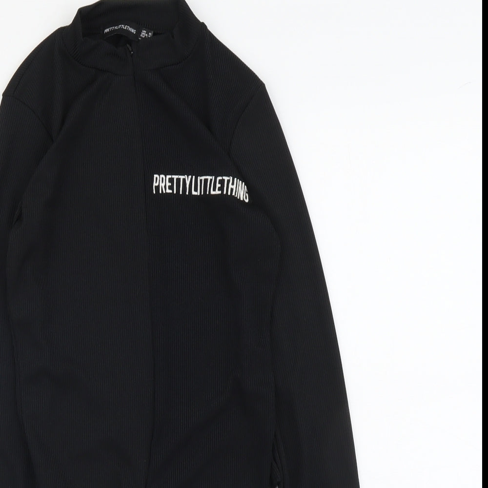 PRETTYLITTLETHING Womens Black Polyester Bodysuit One-Piece Size 8 Snap