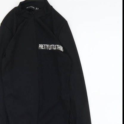 PRETTYLITTLETHING Womens Black Polyester Bodysuit One-Piece Size 8 Snap