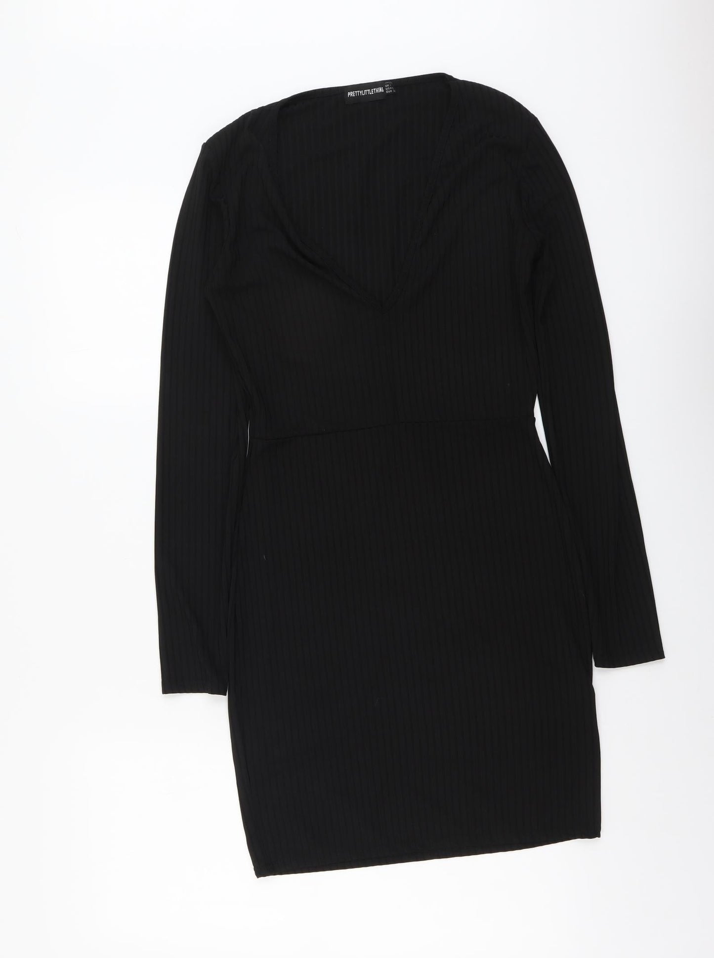 PRETTYLITTLETHING Womens Black Polyester Mini Size 4 V-Neck Pullover