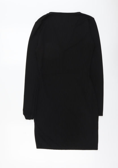 PRETTYLITTLETHING Womens Black Polyester Mini Size 4 V-Neck Pullover