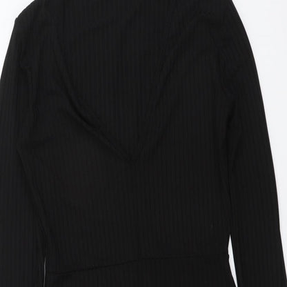 PRETTYLITTLETHING Womens Black Polyester Mini Size 4 V-Neck Pullover