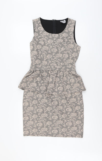 K&A Womens Pink Floral Polyester Pencil Dress Size 12 Scoop Neck Zip