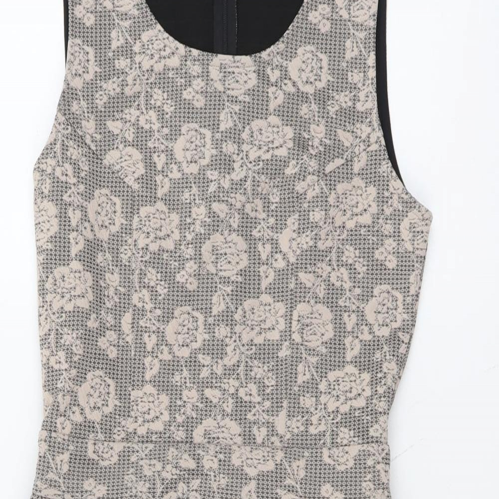 K&A Womens Pink Floral Polyester Pencil Dress Size 12 Scoop Neck Zip
