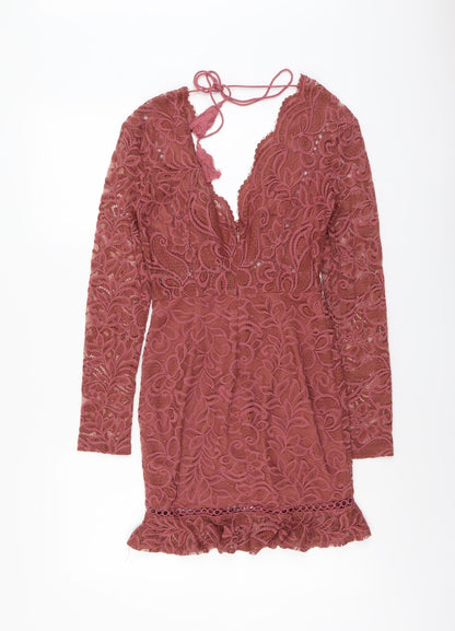 Love Triangle Womens Orange Cotton Mini Size 6 V-Neck Zip