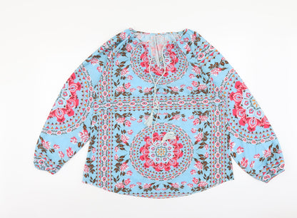 SheIn Womens Blue Floral Polyester Basic Blouse Size M V-Neck