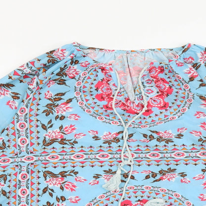 SheIn Womens Blue Floral Polyester Basic Blouse Size M V-Neck