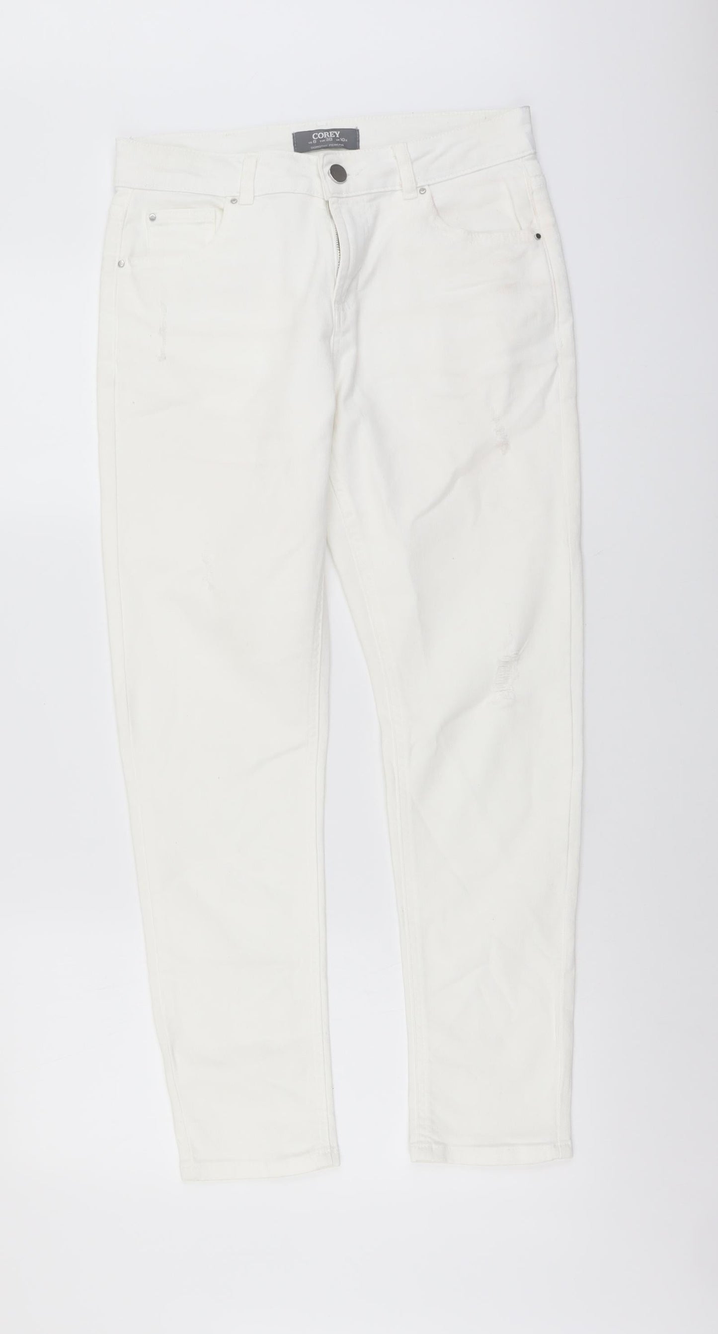 Corey Womens White Cotton Straight Jeans Size 10 L27 in Regular Button