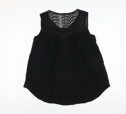 M&Co Womens Black Cotton Basic Tank Size 8 Scoop Neck - Lace Detail
