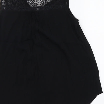 M&Co Womens Black Cotton Basic Tank Size 8 Scoop Neck - Lace Detail