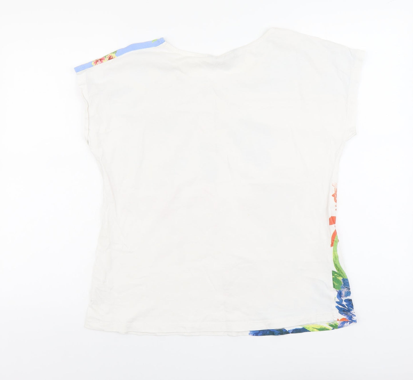 Bonmarché Womens White Floral Cotton Basic Blouse Size 12 Boat Neck