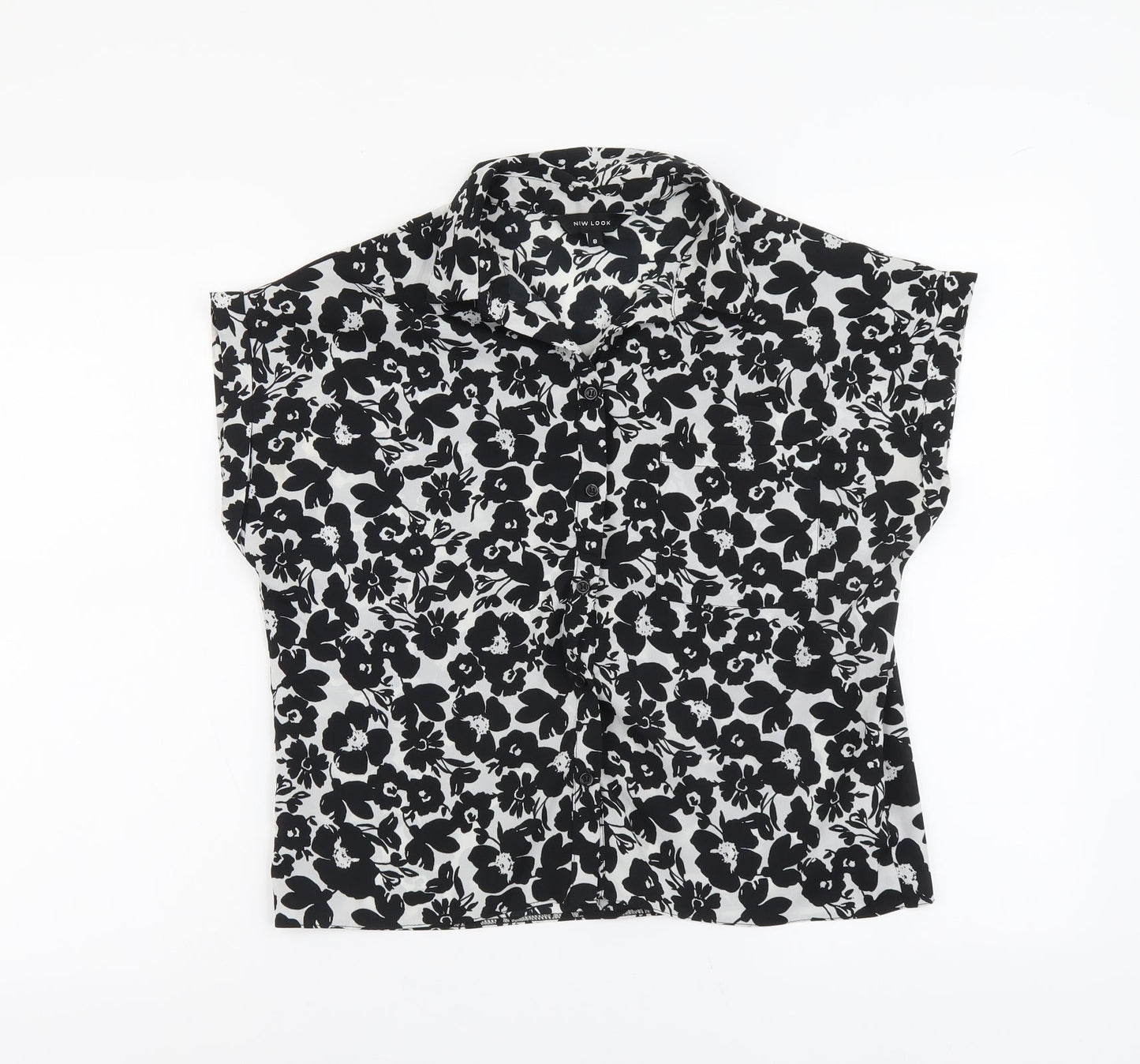 Womens UK Size 8 New Look Black Basic Button-Up