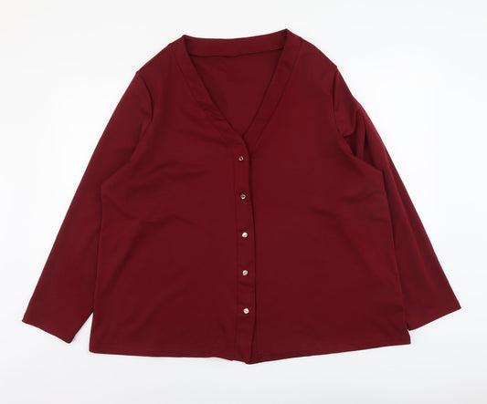 SheIn Womens Purple Polyester Basic Button-Up Size 2XL V-Neck