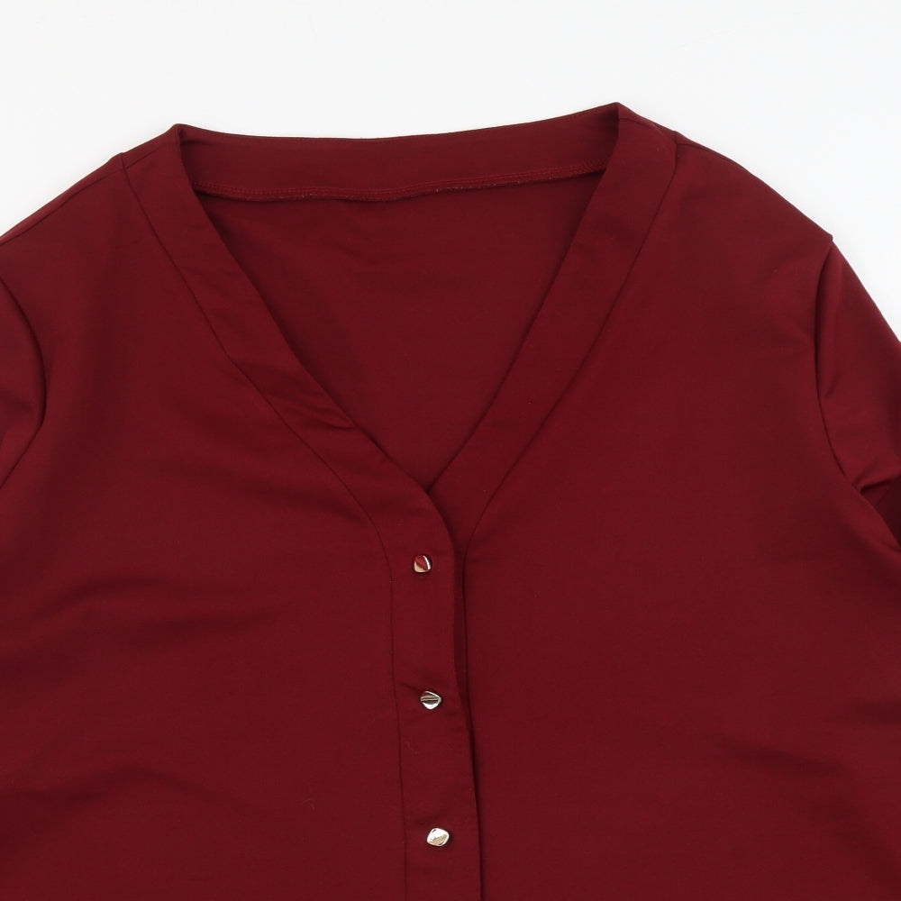 SheIn Womens Purple Polyester Basic Button-Up Size 2XL V-Neck