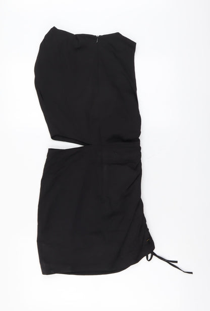 Zara Womens Black Cotton Mini Size XS Boat Neck Zip