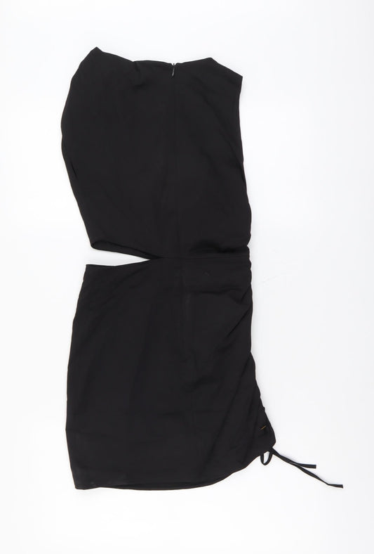 Zara Womens Black Cotton Mini Size XS Boat Neck Zip