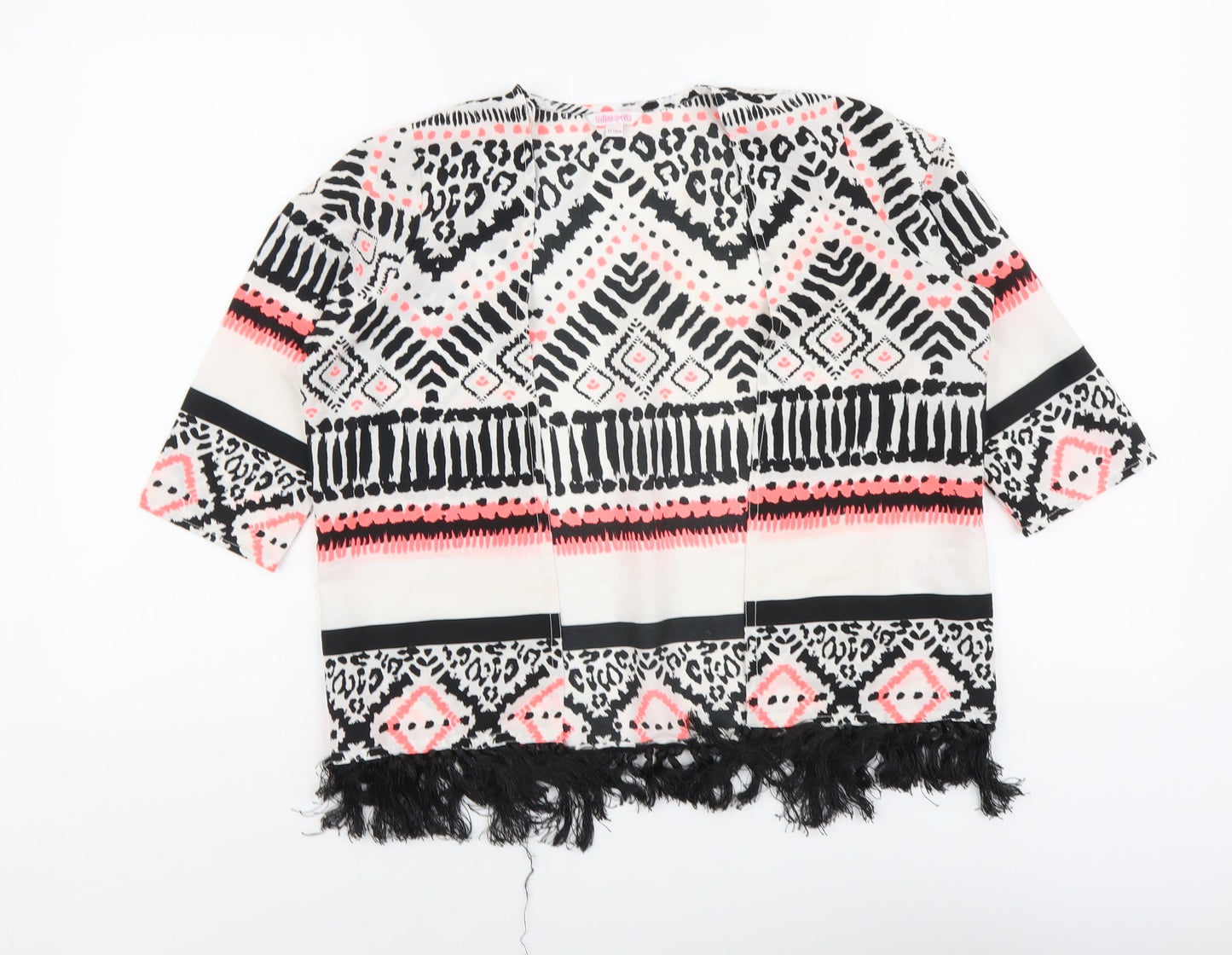Miss Evie Girls Multicoloured Geometric Polyester Kimono Blouse Size 11-12 Years V-Neck Hook & Eye