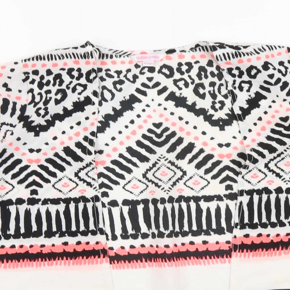 Miss Evie Girls Multicoloured Geometric Polyester Kimono Blouse Size 11-12 Years V-Neck Hook & Eye