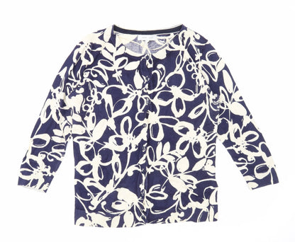 Kew 159 Womens Blue Round Neck Floral Cotton Cardigan Jumper Size S