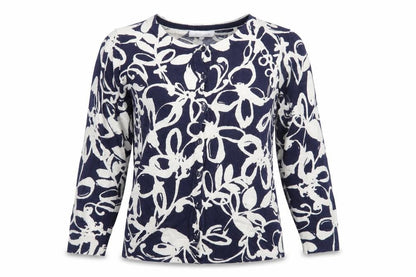 Kew 159 Womens Blue Round Neck Floral Cotton Cardigan Jumper Size S