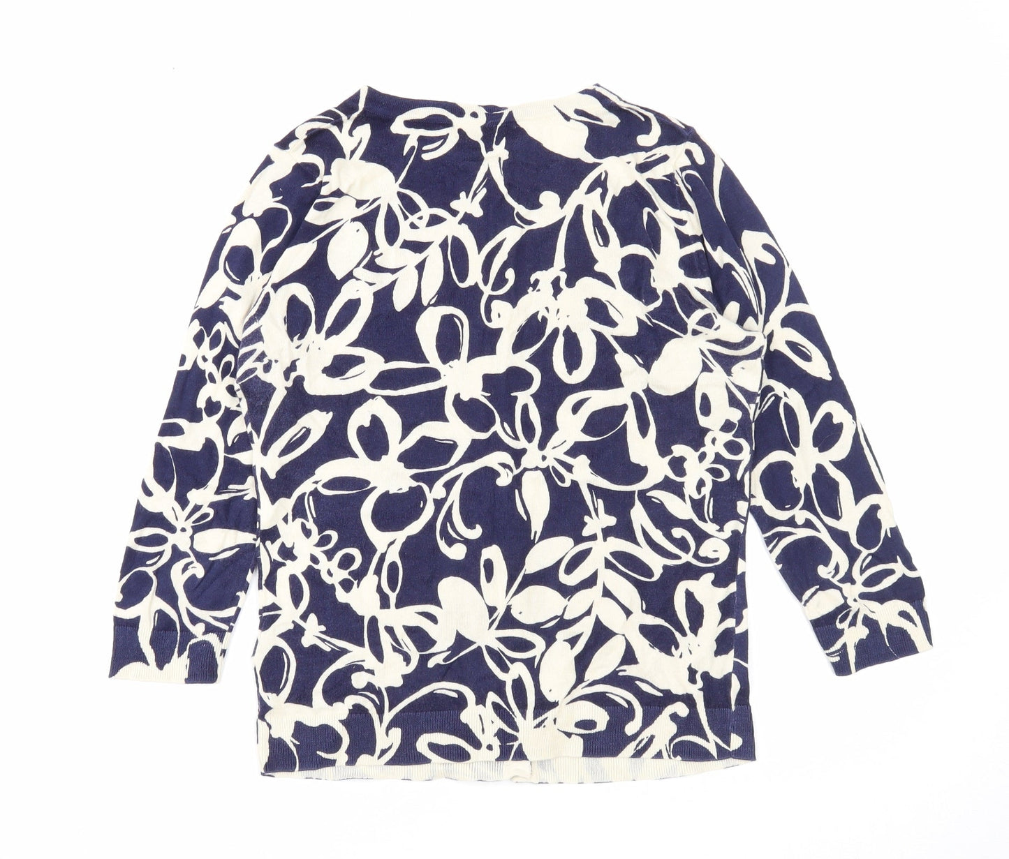 Kew 159 Womens Blue Round Neck Floral Cotton Cardigan Jumper Size S