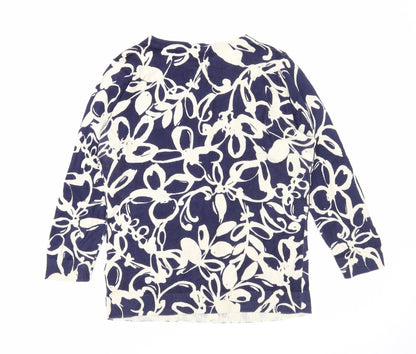 Kew 159 Womens Blue Round Neck Floral Cotton Cardigan Jumper Size S