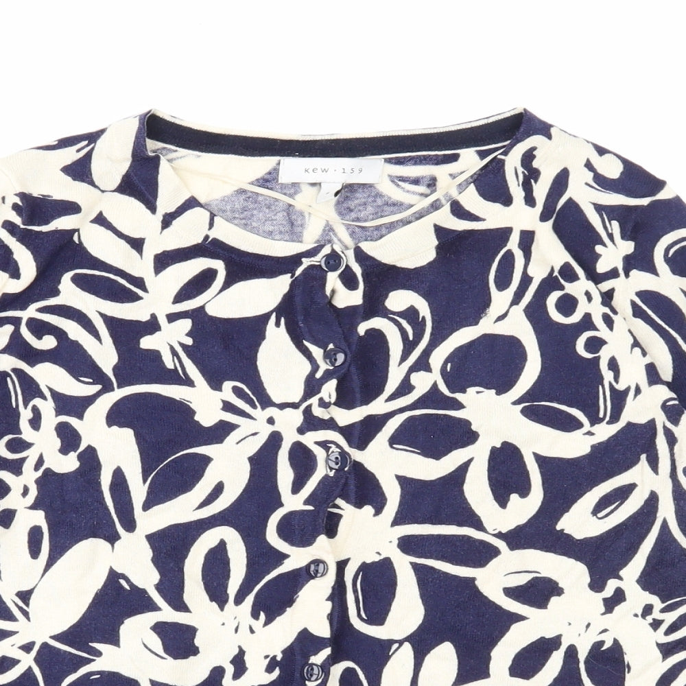 Kew 159 Womens Blue Round Neck Floral Cotton Cardigan Jumper Size S